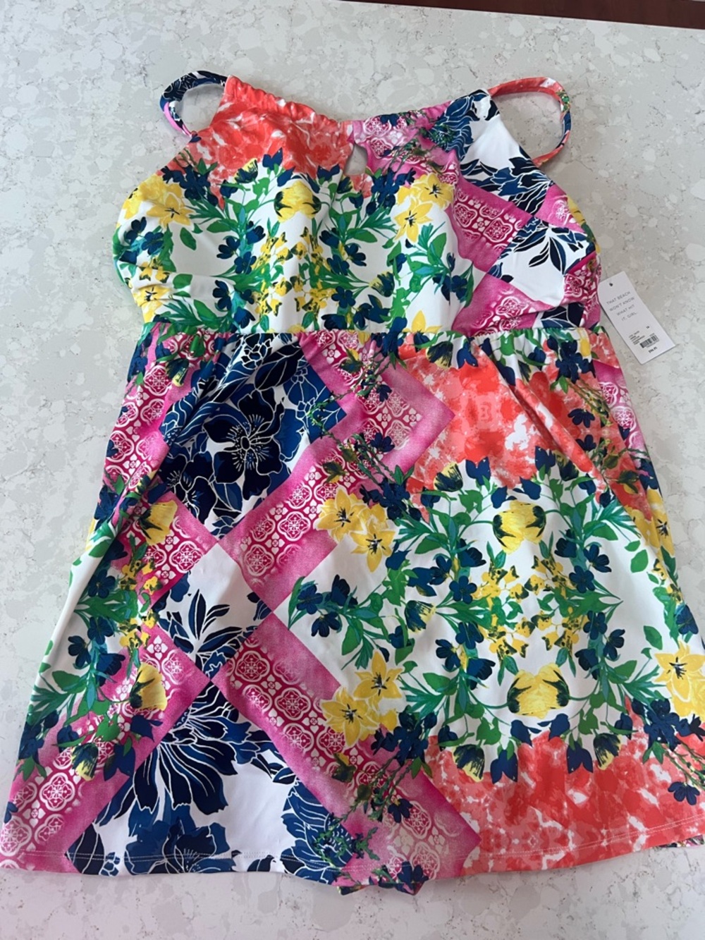 Floral Patchwork One-Piece Swimsuit in Multicolor